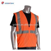 100% polyester maille respirante réfléchissante gilet de sécurité de haute qualité classe 2 orange sécurité gilet avec 2 poches pour les travailleurs